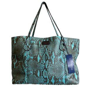 Lucchese Python Tote Bag Turquoise Leather Black Reptile Western Coastal Cowgirl